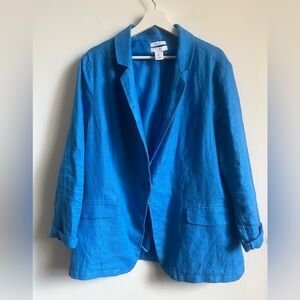 Halston Women’s Linen Blazer Jacket Blue sz XL Preppy